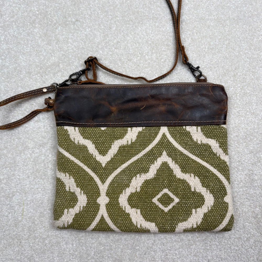 Myra Bag Olive Green Canvas Leather‎ Crossbody Bag Boho Western Wristlet Purse